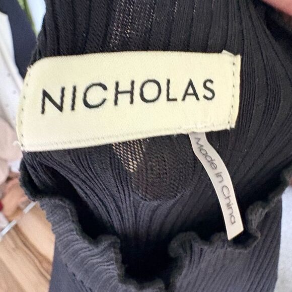 Nicholas Dress Size M Black Button Bodycon Ribbed Turtleneck Asymmetric Midi - Picture 5 of 7